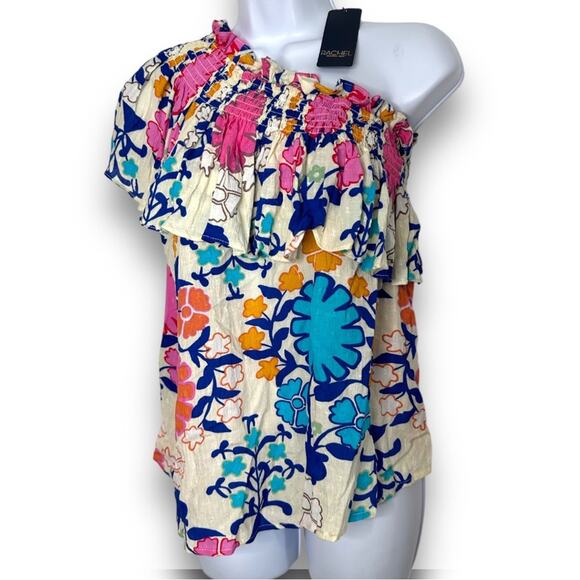 NWT MEDIUM RACHEL RACHEL ROY One Sleeved Blouse, Floral, Off the Shoulder - Picture 1 of 8